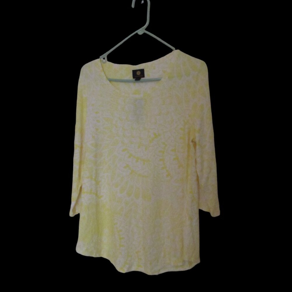JM Collection Tunic Top, Size-M, NWT, Yellow/White Print - Picture 7 of 8
